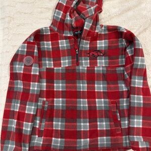 Arkansas Razorback Colosseum Red and Gray Kids Plaid Hoodie